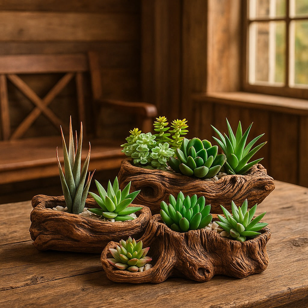 trio of succulents “Rustic Roots Trio” – Driftwood Succulent Collection