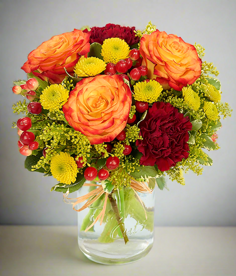 Flower bouquet in a mason jar