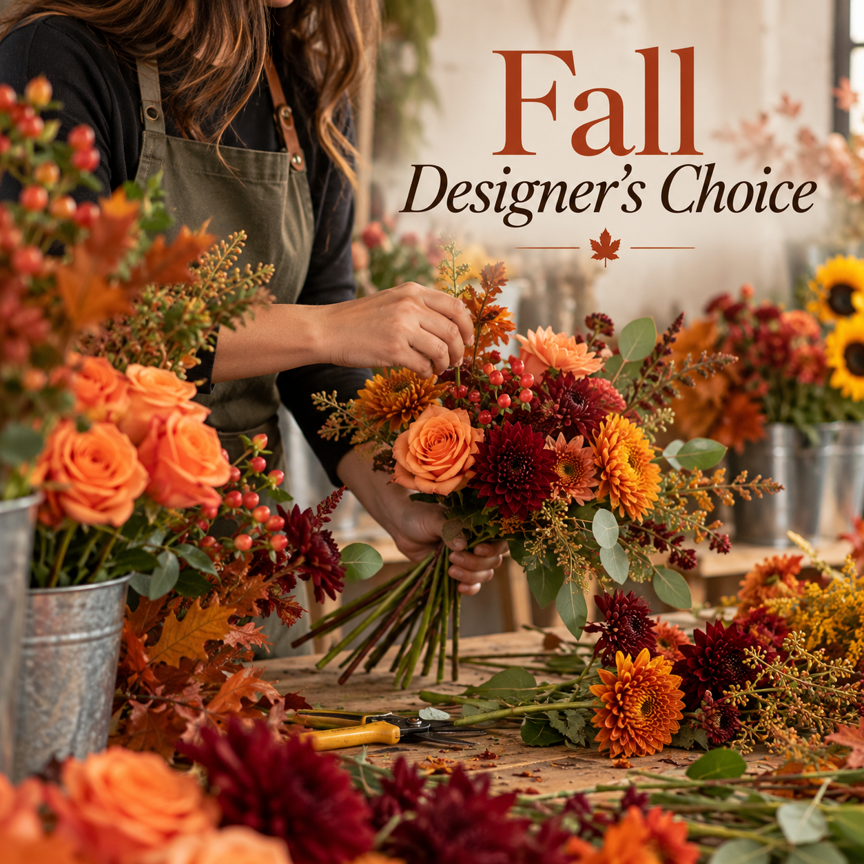 Fall Designer's Choice seasonal flower arrangement by Lilies Floral Design