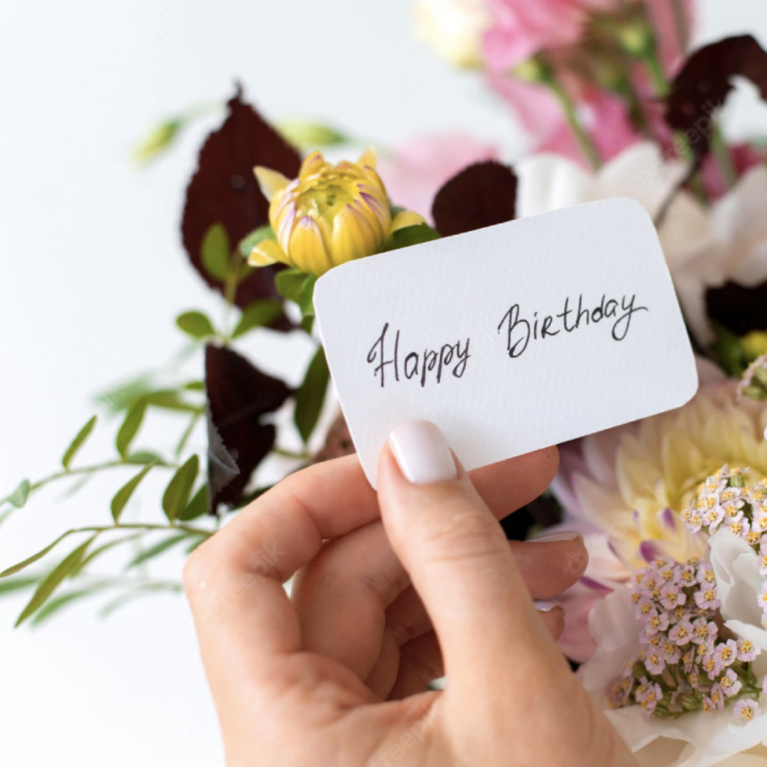 Happy birthday flowers with card