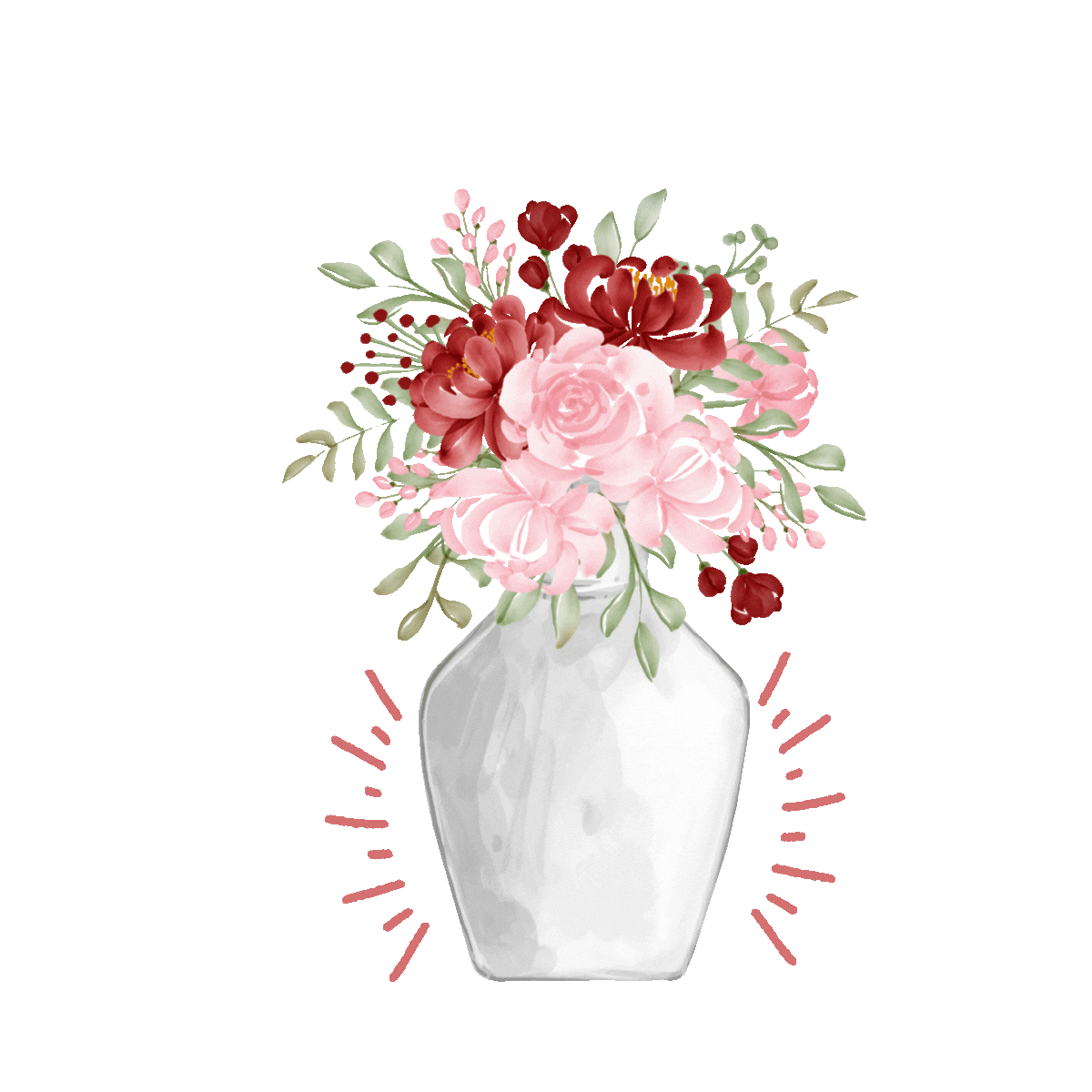 Gif of a white vase with colorful flowers
