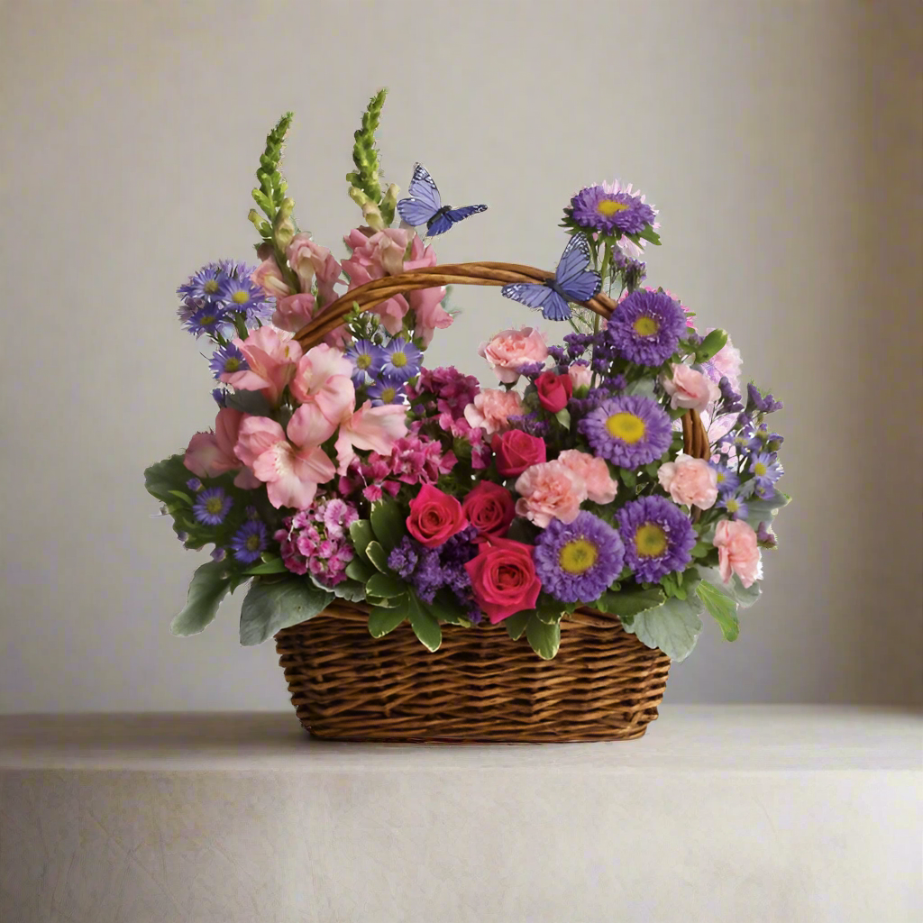 Spring basket with flowers