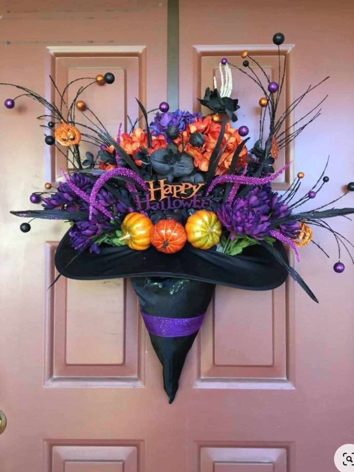 Witch Hat Halloween Door Arrangement