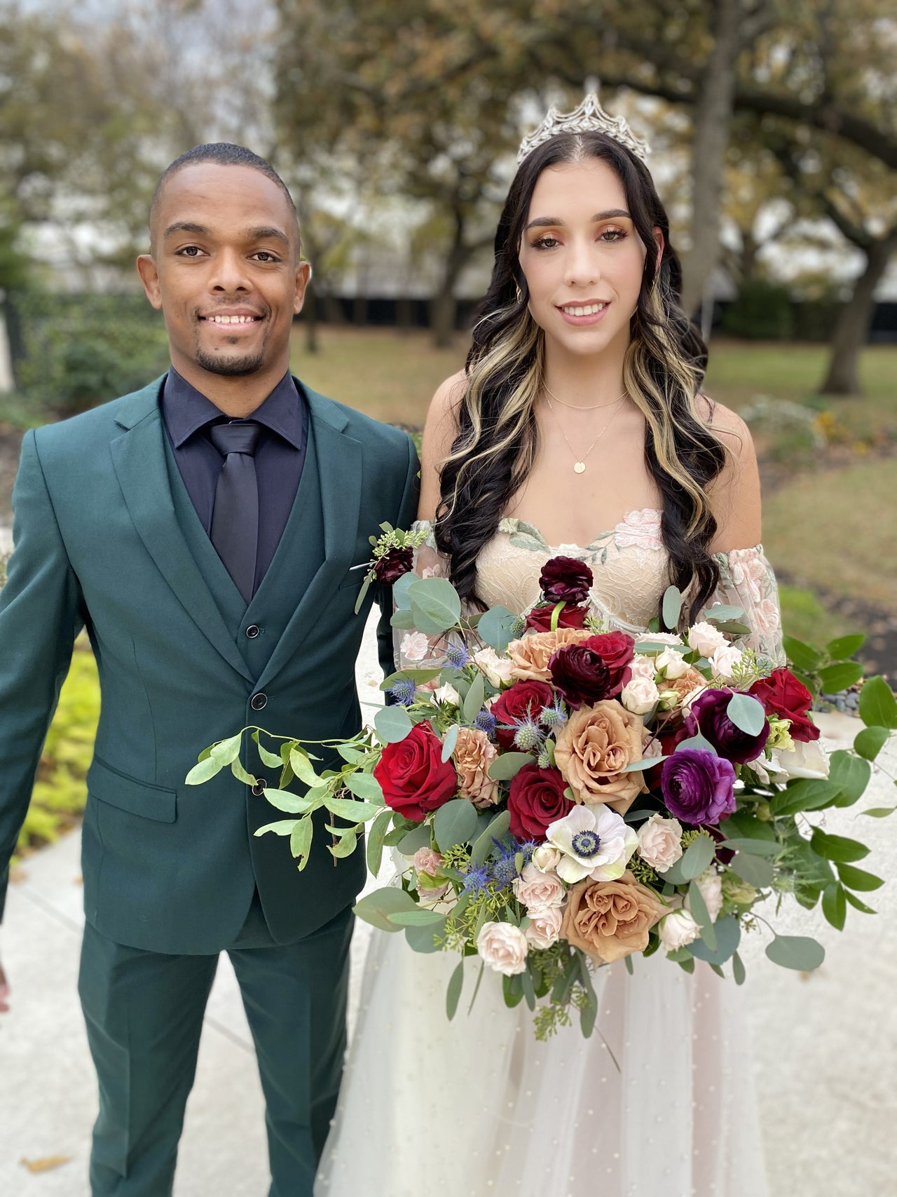 dark romantic bridal bouquet burgundy neutral flowers McKinney TX wedding florist