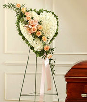 White Standing Heart With Peach Roses