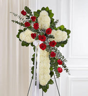 White Cross Standing Spray – Funeral Flowers in McKinney TX